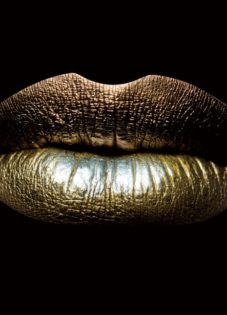 Glasbild 120x80cm Goldene Lippen