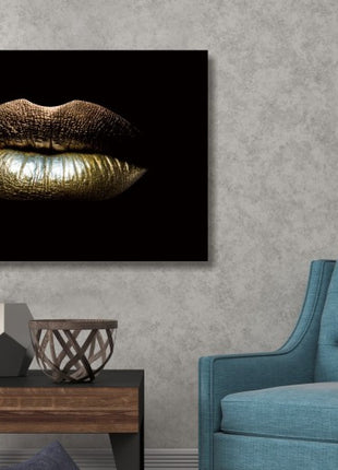 Glasbild 120x80cm Goldene Lippen