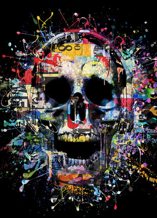 Glasbild 80x80cm Farbiger Totenkopf in der Mitte