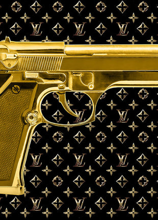 Glasbild 120x80cm Golden Gun