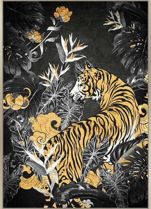 Leinwand inkl. Backrahmen 100x140cm Tiger. Material: Leinwand + Goldfolie