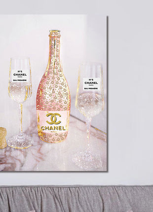 Glasbild mit Goldfolie 60x80cm Parfümflasche blaue Blumen