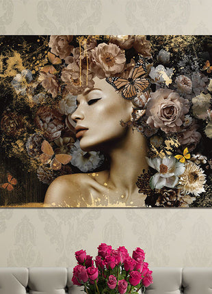 Glasbild 120x80cm Frau mit Blumen