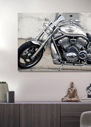 Glasbild 80x120cm Silberner Motor