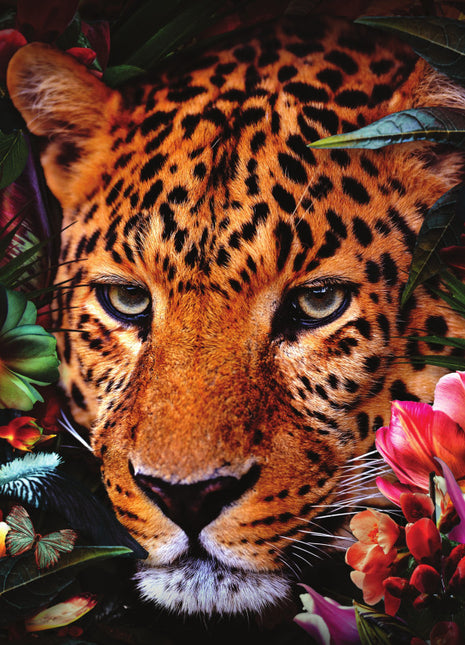 Glasbild 160x110cm Panther mit Blumen