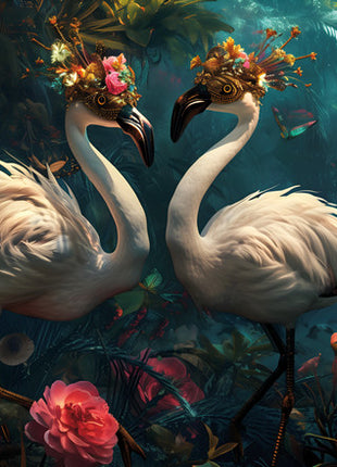 Glasbild 160x110cm Flamingos mit Maske