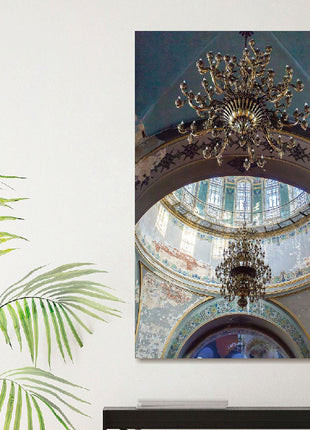 Glasbild 80x120cm Kronleuchter im Flur