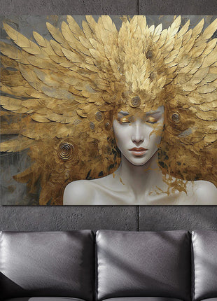 Glasbild 160x110cm Frau mit goldenem Kopfschmuck