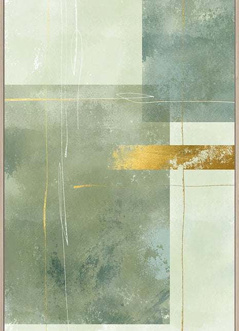 Leinwand inkl. Rahmen 80x120cm 'Green Fields' Material: Acrylfarbe + Goldfolie