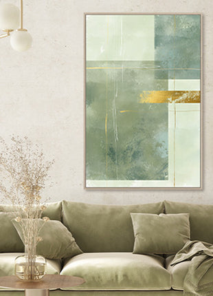 Leinwand inkl. Rahmen 80x120cm 'Green Fields' Material: Acrylfarbe + Goldfolie