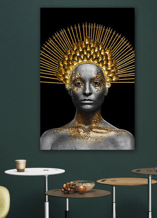 Glasbild 80x120cm Frau mit goldenem Kopfschmuck