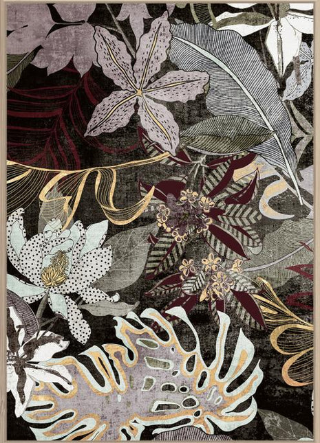 Leinwand inkl. Backrahmen 100x140cm Blumen Retro dunkel. Material: Leinwand + Acrylfarbe