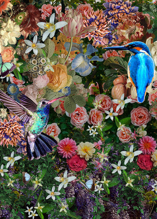 Glasbild 80x80cm Blaue Vögel in den Blumen