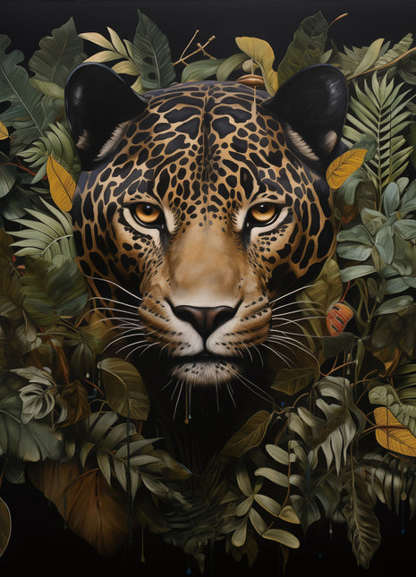 Glasbild 80x80cm Panther inmitten von Pflanzen