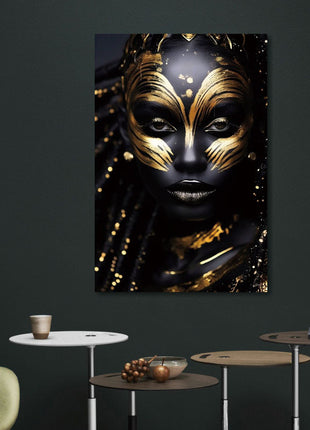 Glasbild 80x120cm Frau schwarz/gold