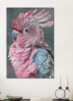 Glasbild 80x120cm Kakadu rosa/blau