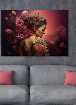 Glasbild 160x110cm Frau mit Tattoo