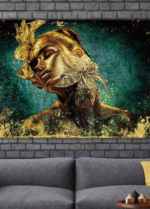 Glasbild 120x80cm Goldgemalte Frau mit Blume