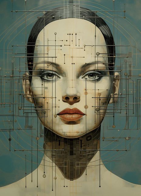 Glasbild mit 3D-Relief 110x160cm Gezeichnete Frau mit Streifen