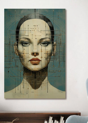Glasbild mit 3D-Relief 110x160cm Gezeichnete Frau mit Streifen